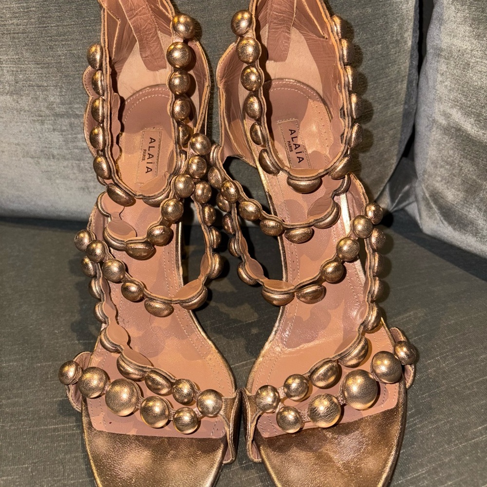 Alaïa Metallic Gold Beaded Heels
